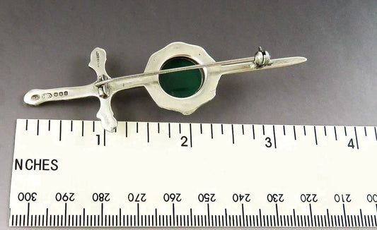 Scottish Sterling Silver Chrysoprase Robert Allison Sword Claymore Pin Brooch