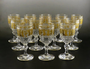 Val St. Lambert Danse de Flore Gold Crystal Glass Water Wine Goblets