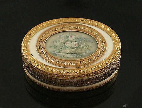 French 18k Gold Box With Miniature Rose Painting c1783