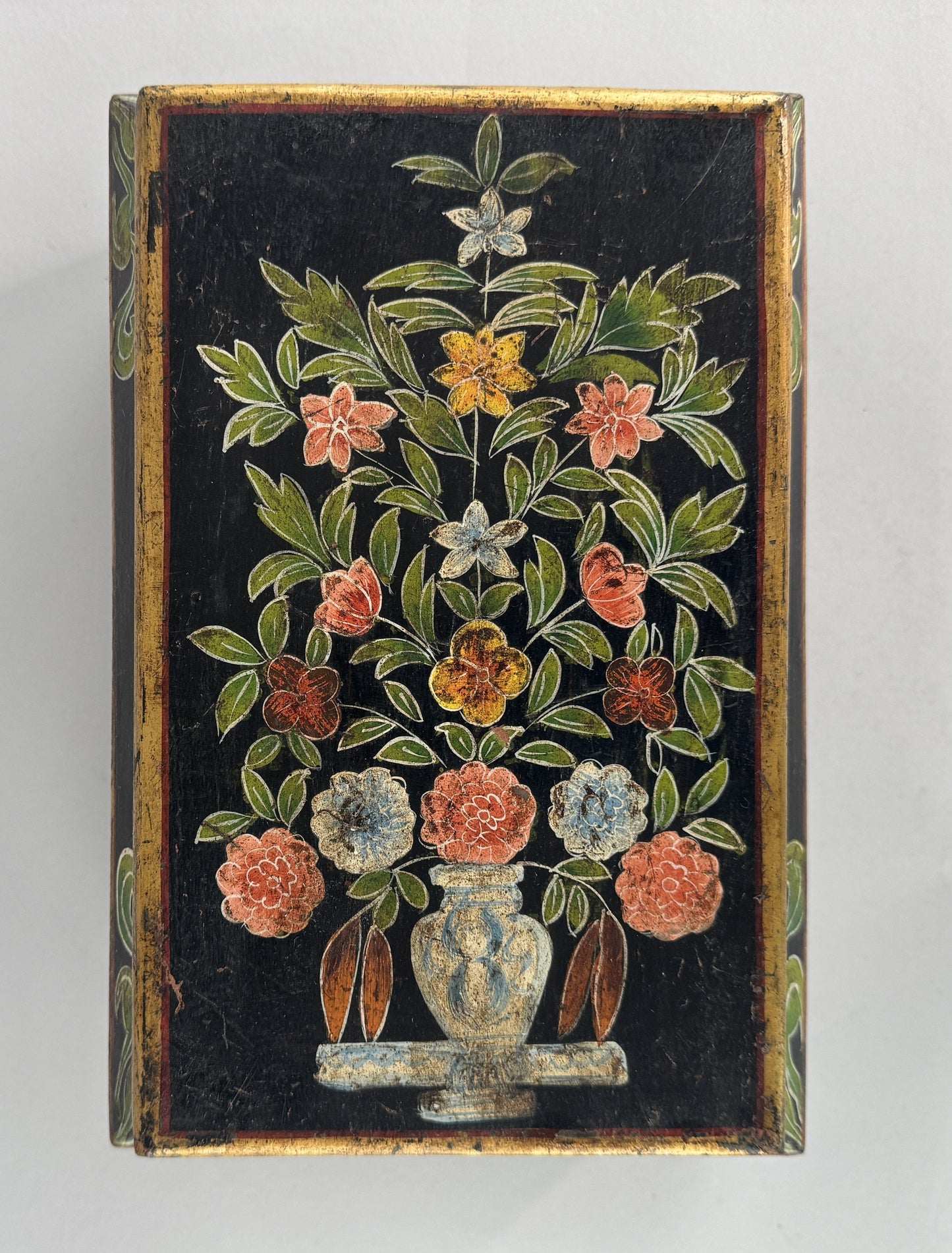 VTG/Antique Hand Painted Indian? Asian Folk Art Floral Gilt Wooden Box