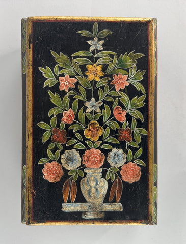 VTG/Antique Hand Painted Indian? Asian Folk Art Floral Gilt Wooden Box