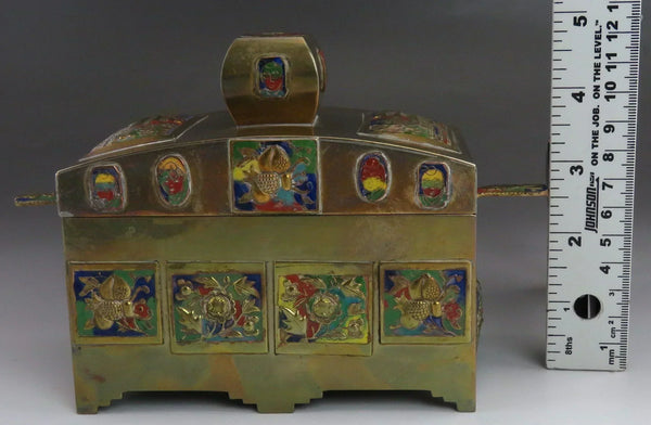 Antique c1900 Chinese Enamel Brass Covered Grand Temple Box