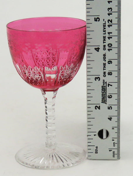 11 Antique c1870 Superb Quality Wheel Cut Ruby Red Wine Glasses