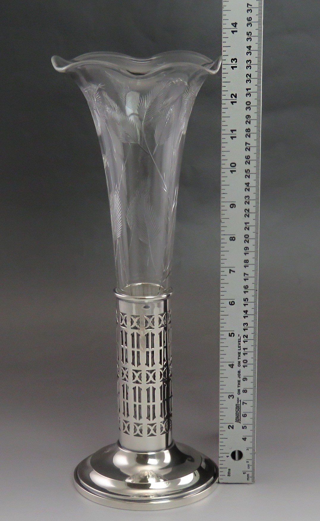 Antique c1900 Mauser Sterling Silver & American Brilliant Cut Glass Vase