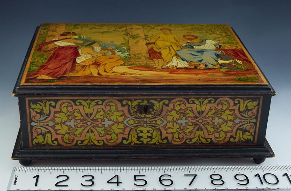 Antique Late 1800s Raised Box w/Classical Greco Roman Hand Painted Decor