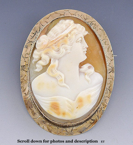 C1900 Vintage 10k Gold & Hand Carved Shell Cameo Brooch/Pin