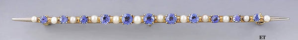 c1920s Stunning 14k Gold Sapphire Seed Pearl Bar Pin/Brooch