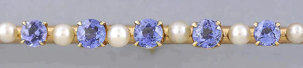 c1920s Stunning 14k Gold Sapphire Seed Pearl Bar Pin/Brooch