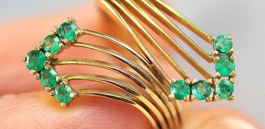 Neat 14k Yellow Gold Emeralds Shooting Star Shaped Design Ring Size 5.5