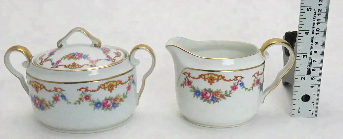 2pc Elegant Czech Epiag Floral Sugar & Creamer Set 9561