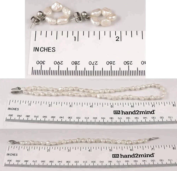 Natural Freshwater Pearl & Sterling Silver Necklace Bracelet Earring Jewelry Set