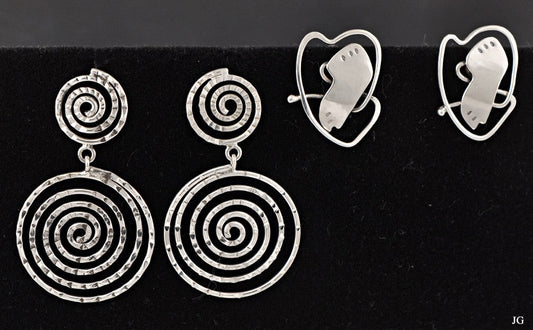 2 Pairs Sterling Silver Handmade Earrings Screw Back and Pierced