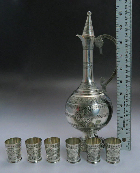 late 1800s/early 1900s Fantastic Turkish Silver Decanter / Ewer & 6 Cups Set