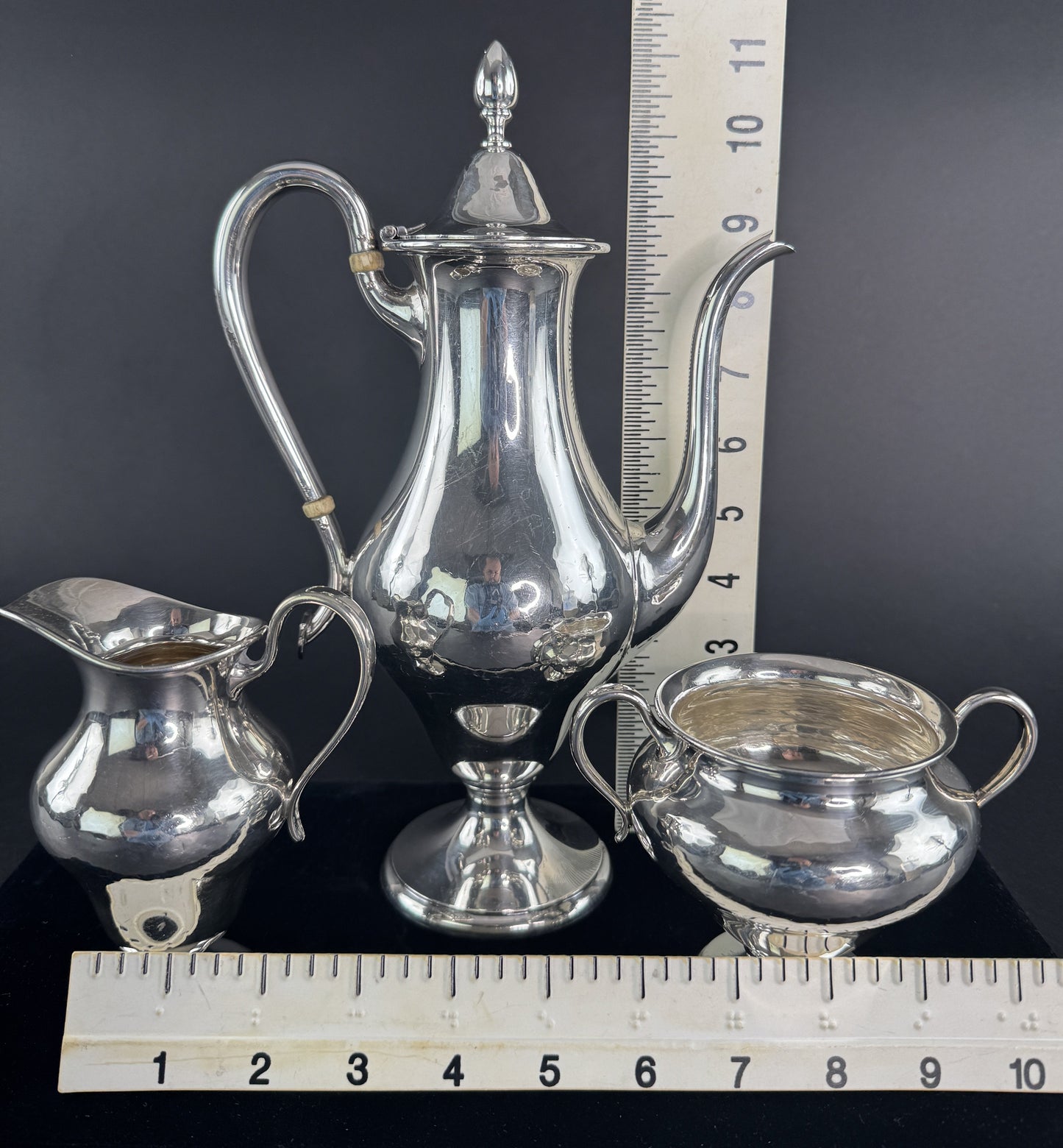 Beautiful Porter Blanchard Sterling Silver 3pc Demitasse Coffee or Tea Set