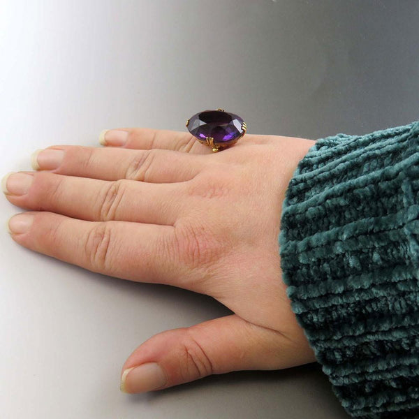 Eye-catching 14k Yellow Gold 21.25ct Purple Amethyst Cocktail Ring Size 6.25