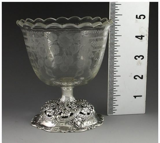 Antique c1900 German Silver Cut Frosted Glass Vase Pedestal Dish