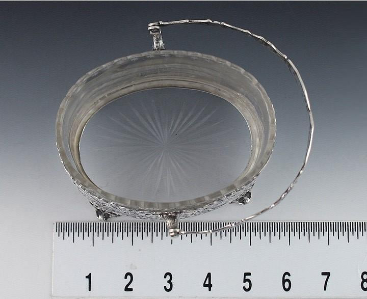Antique 19th Century Art Nouveau German Openwork Silver Glass Liner Basket Dish
