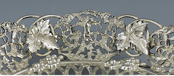 Antique Art Nouveau Starr Sterling Silver Cupid Grape Pierced Basket