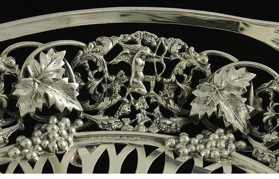 Antique Art Nouveau Sterling Silver Grape Motif Cupid Swing Handle Basket
