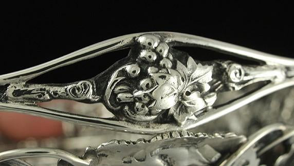 Antique Art Nouveau Sterling Silver Grape Motif Cupid Swing Handle Basket