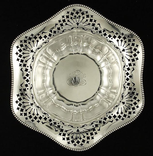 Antique Pair c1915 Wallace Sterling Silver Pierced Serving Bowls 9"