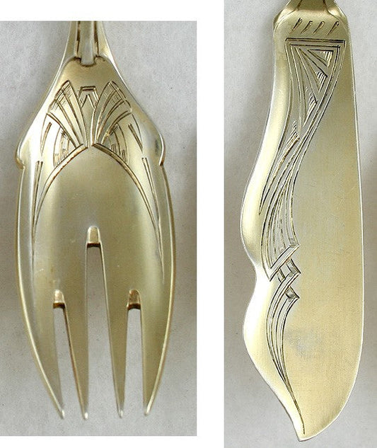 13pc Heavy Antique German Jugenstil Art Nouveau Fork Slice Fish Pastry Server