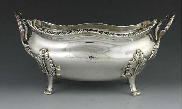 Pair Antique 1773 English Sterling Silver Reviresco Crest Leaf Serving Dishes