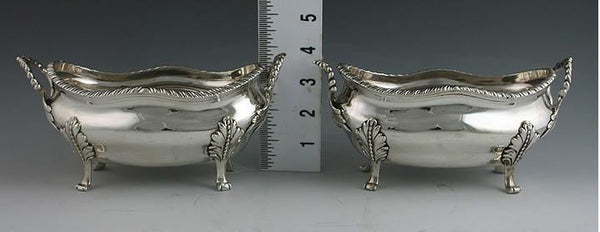 Pair Antique 1773 English Sterling Silver Reviresco Crest Leaf Serving Dishes