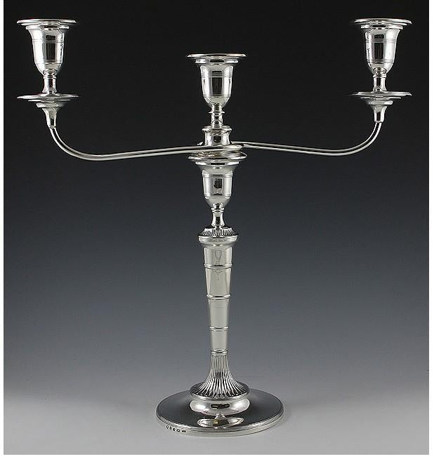 Pair Antique 1790 English Sterling Silver 3 Candle Candelabra Candlesticks