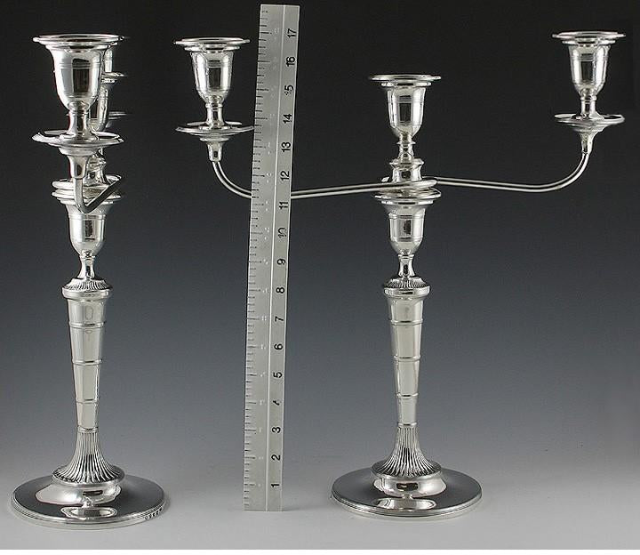 Pair Antique 1790 English Sterling Silver 3 Candle Candelabra Candlesticks