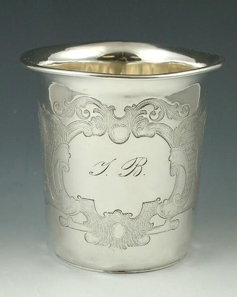 Antique c1867 Pair Austro-Hungarian Silver Engraved Beaker Cups