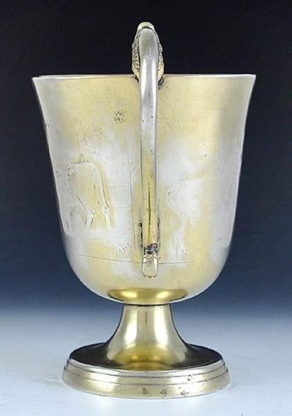 Antique 18th Century European Gold Wash Silver Dragon Head Engraved Cup Mug