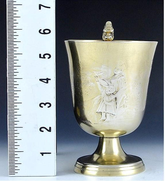 Antique 18th Century European Gold Wash Silver Dragon Head Engraved Cup Mug