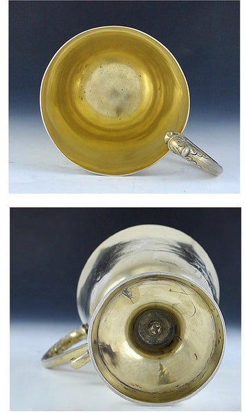 Antique 18th Century European Gold Wash Silver Dragon Head Engraved Cup Mug