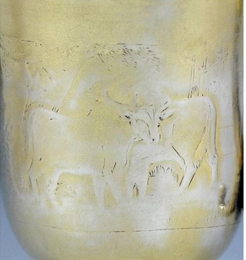 Antique 18th Century European Gold Wash Silver Dragon Head Engraved Cup Mug