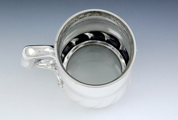 Antique 1887 Aesthetic Movement Hand Hammered Large Sterling Silver Cup Mug