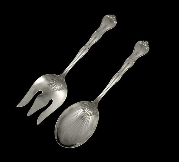 2pc Vintage Gorham Rondo Sterling Silver Salad Fork Spoon Serving Set