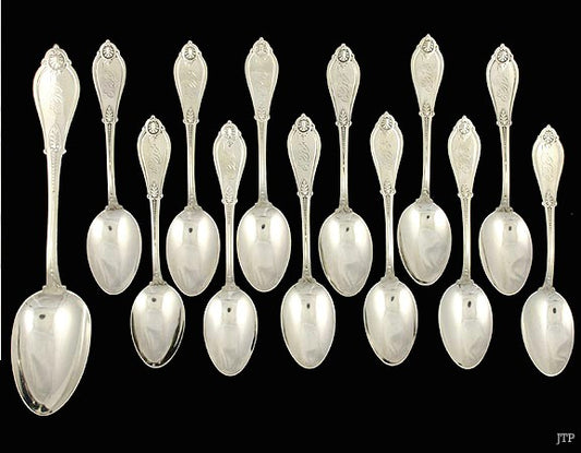 Sterling Silver Whiting Armor 1871 12 Teaspoons & 1 Tablespoon