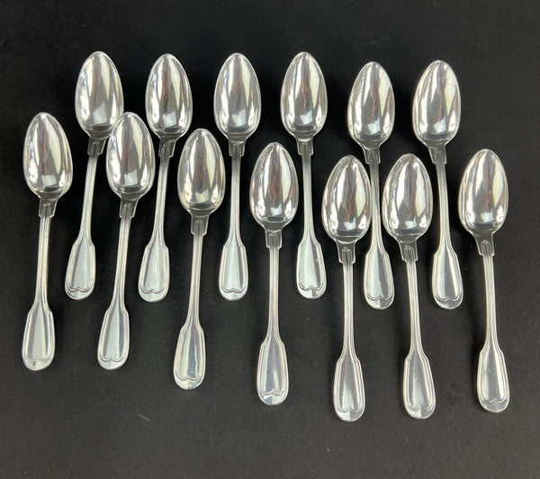 Excellent Set 13 Antique Austrian Silver Fiddle Thread Demitasse Coffee Spoons