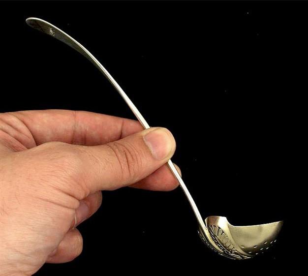c1870 Antique Sterling Silver Whiting Matte Finish Straining Pierced Ladle