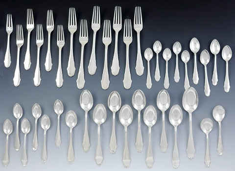 40pc Antique c1925 Danish Hand Hammered Silver Spoon Fork Flatware Set