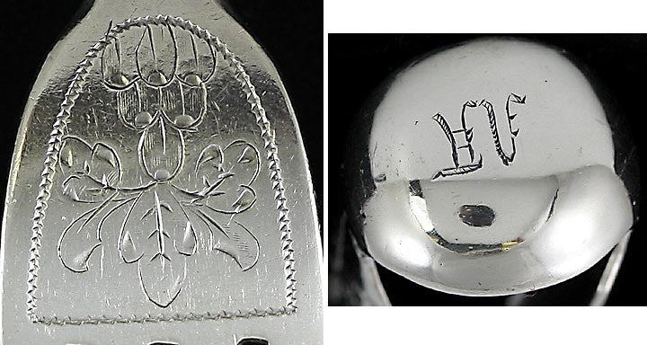 1886 Antique Russian 875 Silver Engraved Fork Sugar Tongs Serving Pieces
