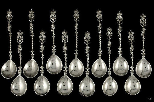 13 Antique c1900 German 800 Silver Wolf Knell Coffee Tea Spoons 5 3/4"