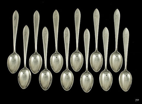 12 Antique c1910 Dutch Silver Pointed Tip Demitasse Spoons 4 1/2"