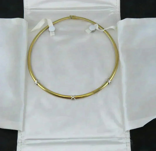 Attractive Italian 14K Two-Tone Yellow w/ White Gold X Design Choker Necklace