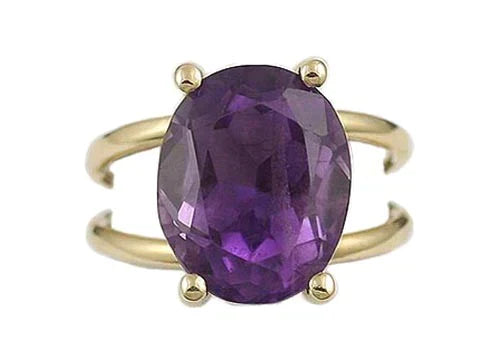 Striking 14K Yellow Gold Vibrant 7CT Purple Amethyst Ring Size 5.75