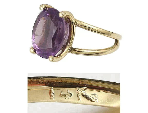 Striking 14K Yellow Gold Vibrant 7CT Purple Amethyst Ring Size 5.75