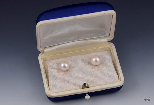 Luscious 14k Yellow Gold and Saltwater Pearl Pierced Earring Studs w/ Box