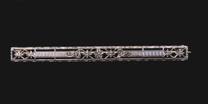 Stylish Antique Krementz 14k Gold and Platinum Bar Pin Brooch Filigree Floral