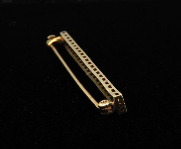 Stylish Antique Krementz 14k Gold and Platinum Bar Pin Brooch Filigree Floral
